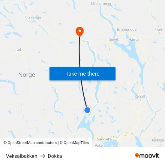 Veksalbakken to Dokka map