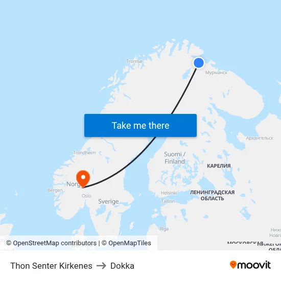 Thon Senter Kirkenes to Dokka map