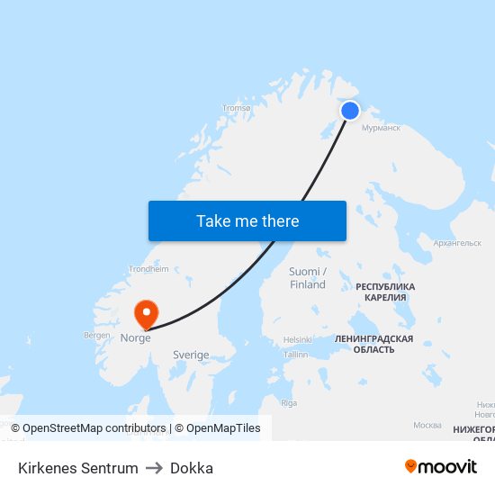 Kirkenes Sentrum to Dokka map