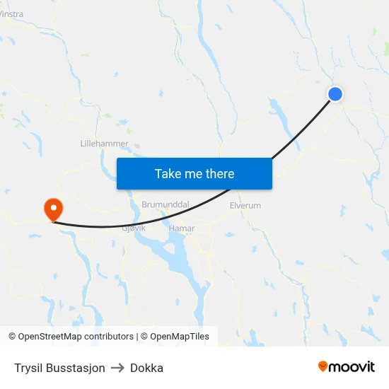 Trysil Busstasjon to Dokka map