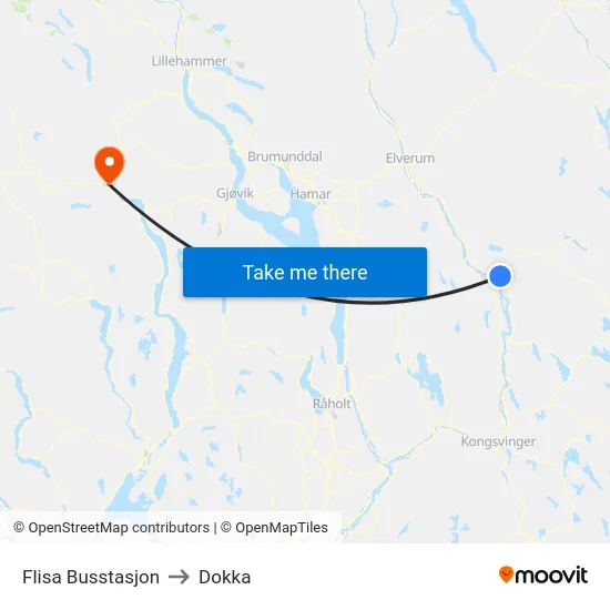 Flisa Busstasjon to Dokka map