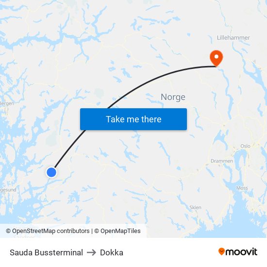 Sauda Bussterminal to Dokka map