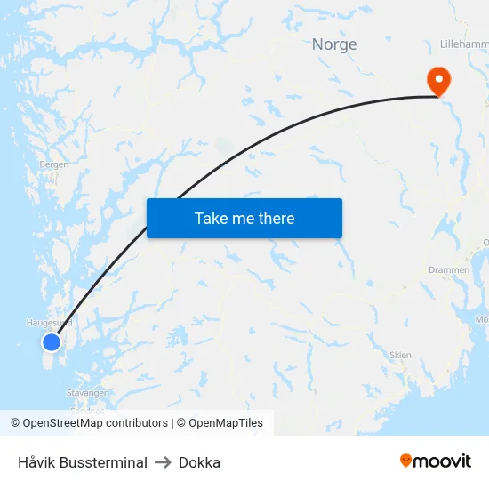 Håvik Bussterminal to Dokka map