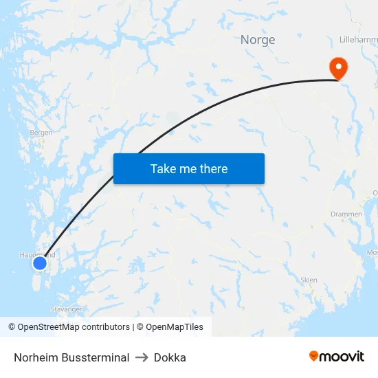 Norheim Bussterminal to Dokka map