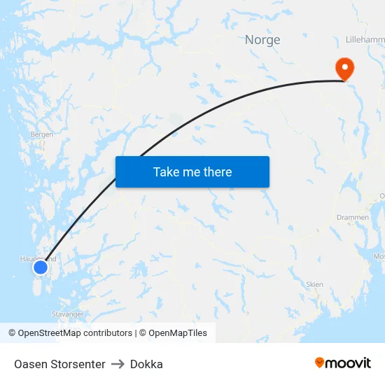 Oasen Storsenter to Dokka map
