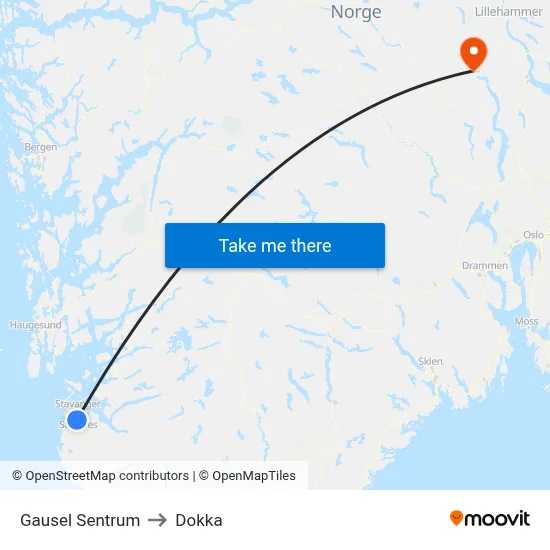 Gausel Sentrum to Dokka map