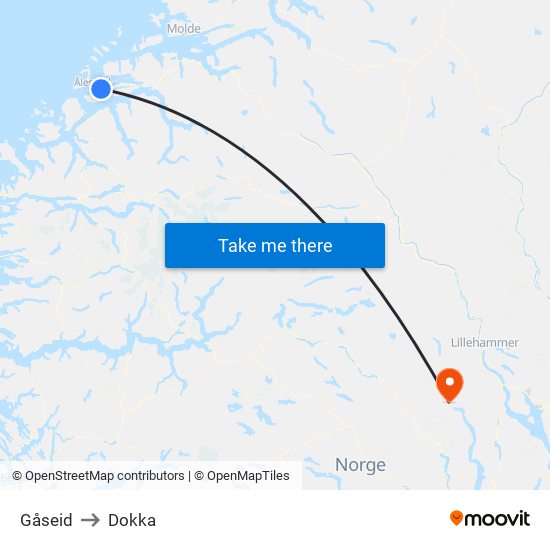 Gåseid to Dokka map