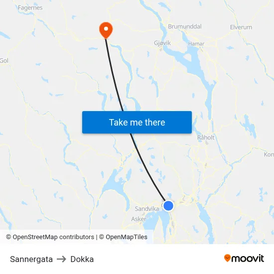 Sannergata to Dokka map
