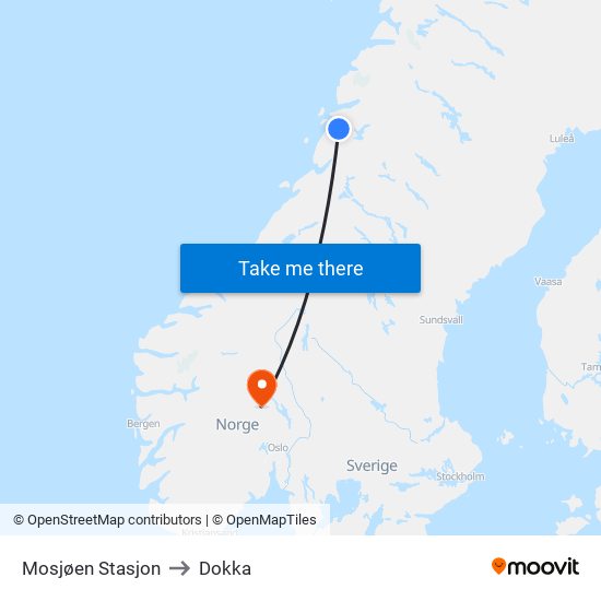 Mosjøen Stasjon to Dokka map