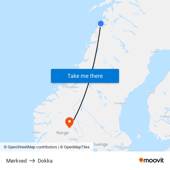 Mørkved to Dokka map