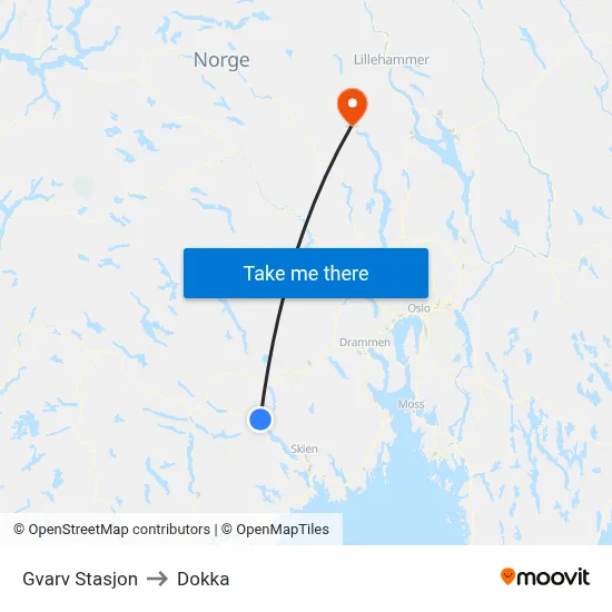 Gvarv Stasjon to Dokka map