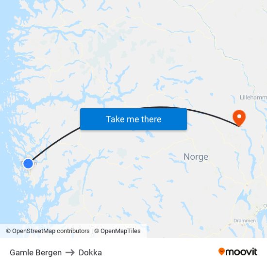 Gamle Bergen to Dokka map