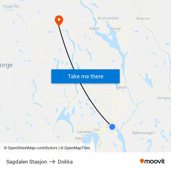 Sagdalen Stasjon to Dokka map