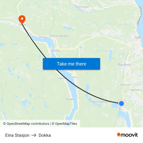 Eina Stasjon to Dokka map