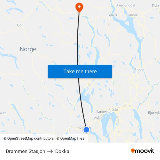 Drammen Stasjon to Dokka map