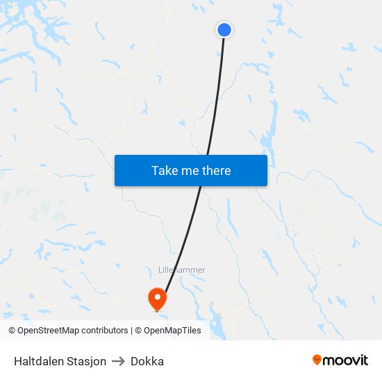 Haltdalen Stasjon to Dokka map