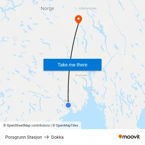Porsgrunn Stasjon to Dokka map