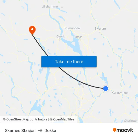 Skarnes Stasjon to Dokka map