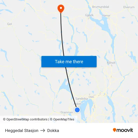 Heggedal Stasjon to Dokka map