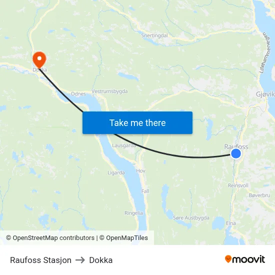 Raufoss Stasjon to Dokka map