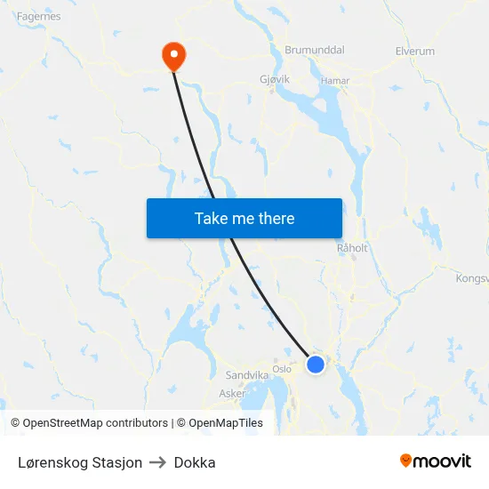 Lørenskog Stasjon to Dokka map