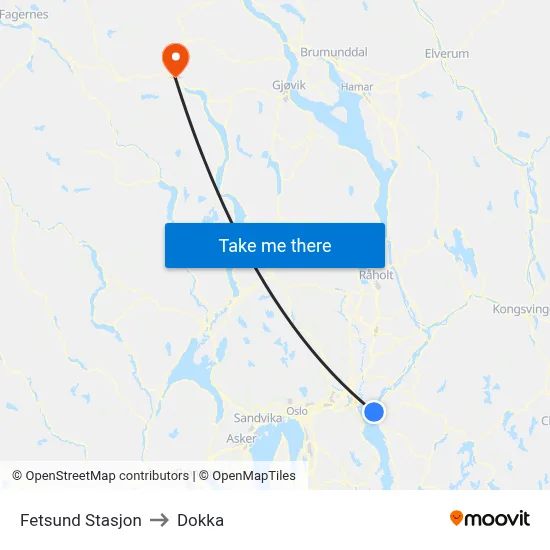 Fetsund Stasjon to Dokka map