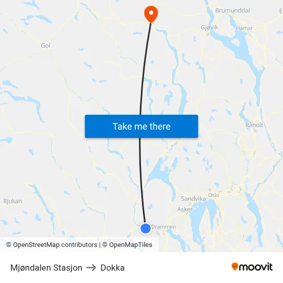 Mjøndalen Stasjon to Dokka map