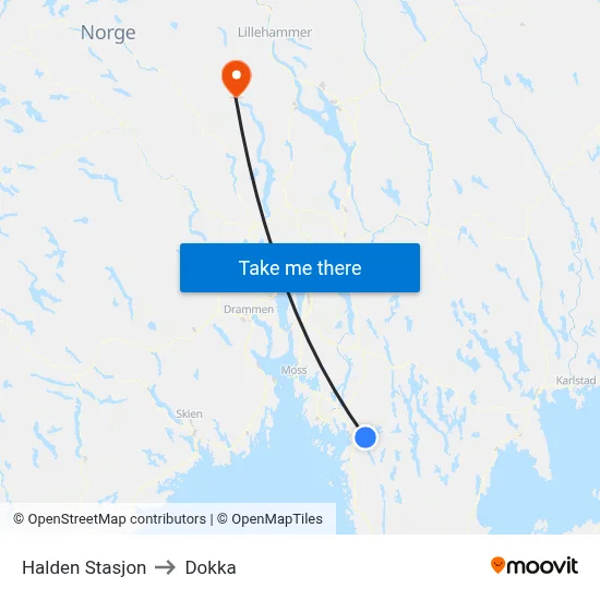 Halden Stasjon to Dokka map