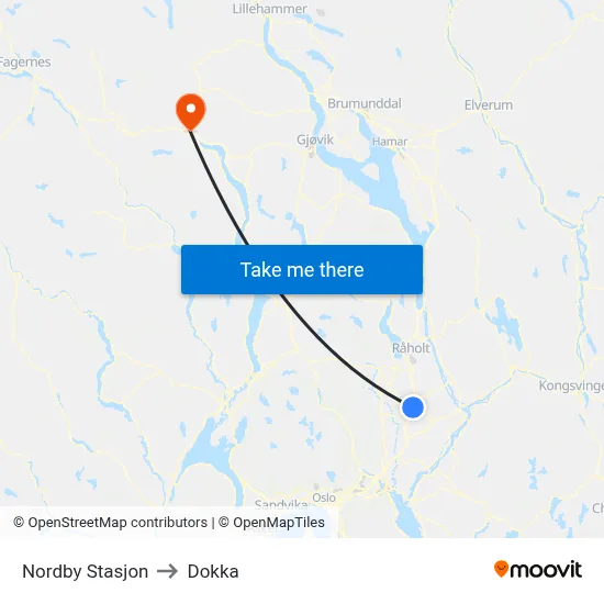 Nordby Stasjon to Dokka map