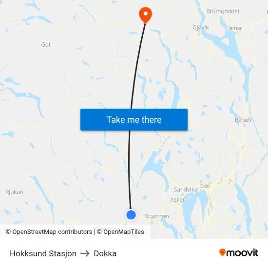 Hokksund Stasjon to Dokka map