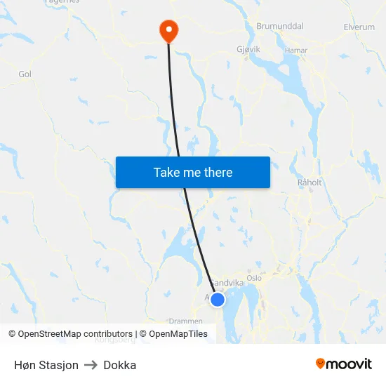 Høn Stasjon to Dokka map