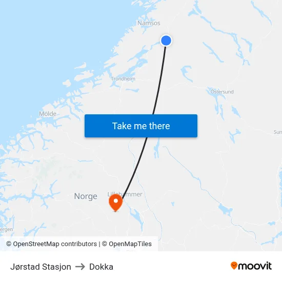 Jørstad Stasjon to Dokka map