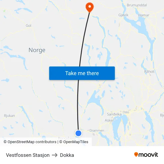 Vestfossen Stasjon to Dokka map