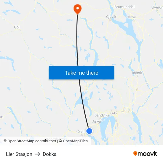 Lier Stasjon to Dokka map