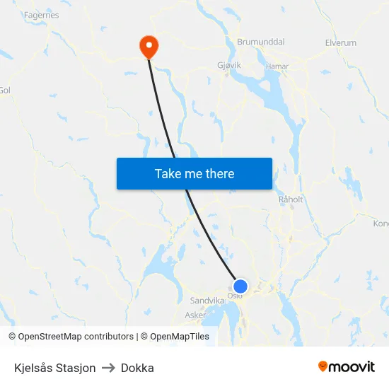 Kjelsås Stasjon to Dokka map