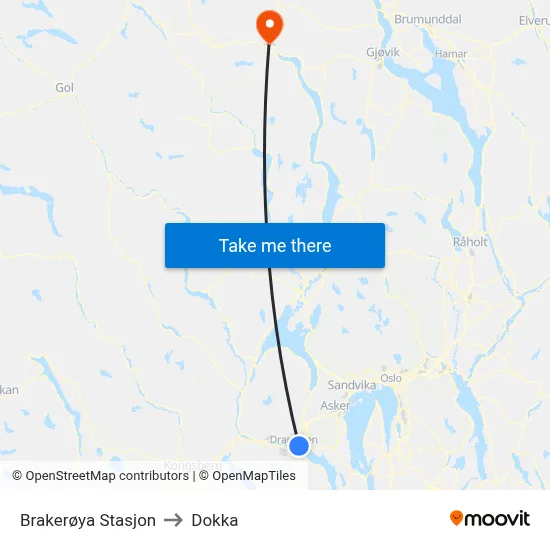 Brakerøya Stasjon to Dokka map