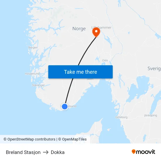 Breland Stasjon to Dokka map
