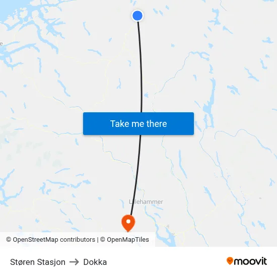 Støren Stasjon to Dokka map