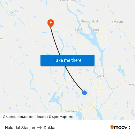 Hakadal Stasjon to Dokka map