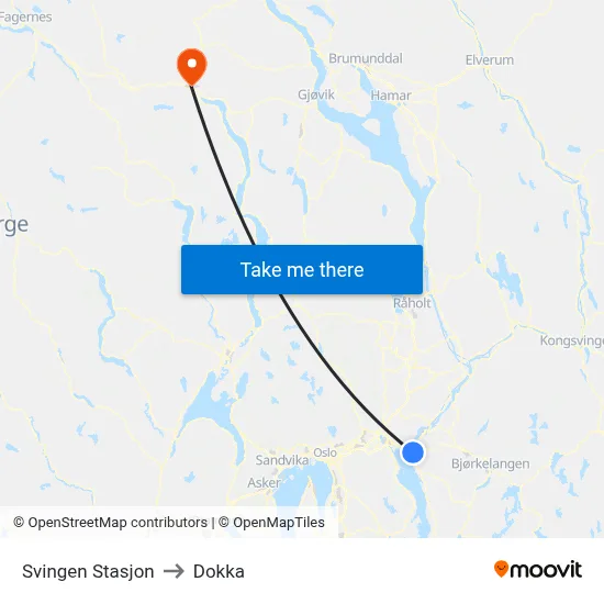 Svingen Stasjon to Dokka map
