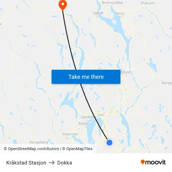 Kråkstad Stasjon to Dokka map