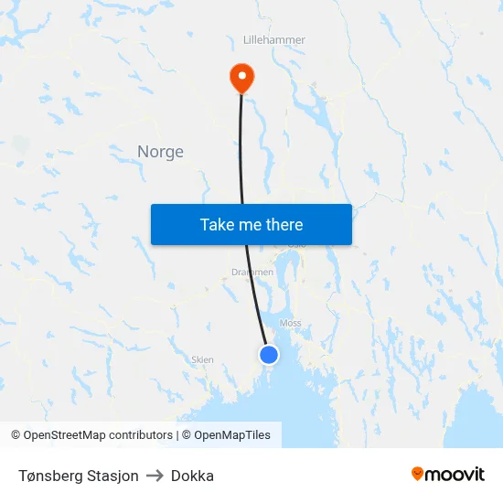 Tønsberg Stasjon to Dokka map