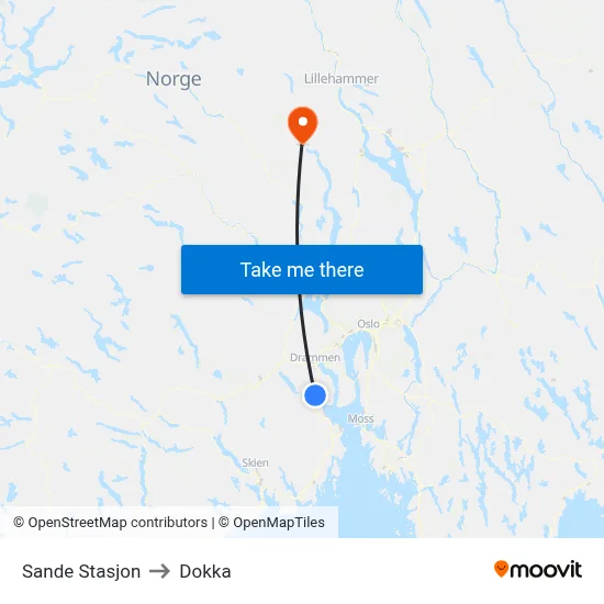Sande Stasjon to Dokka map