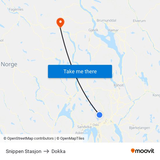 Snippen Stasjon to Dokka map