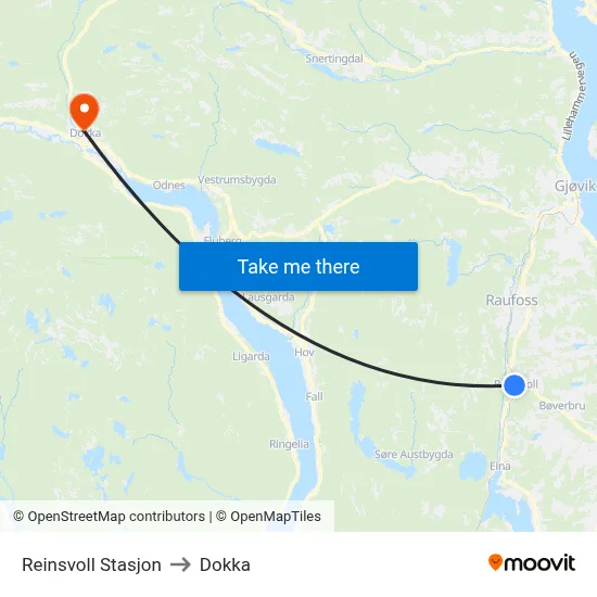 Reinsvoll Stasjon to Dokka map