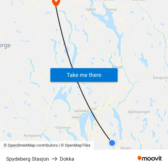 Spydeberg Stasjon to Dokka map