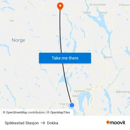 Spikkestad Stasjon to Dokka map