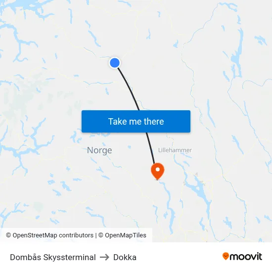Dombås Skyssterminal to Dokka map