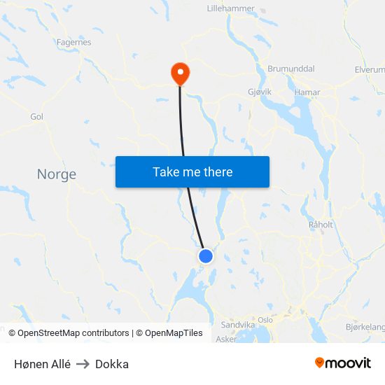 Hønen Allé to Dokka map