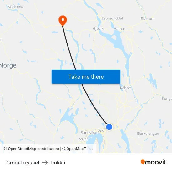 Grorudkrysset to Dokka map